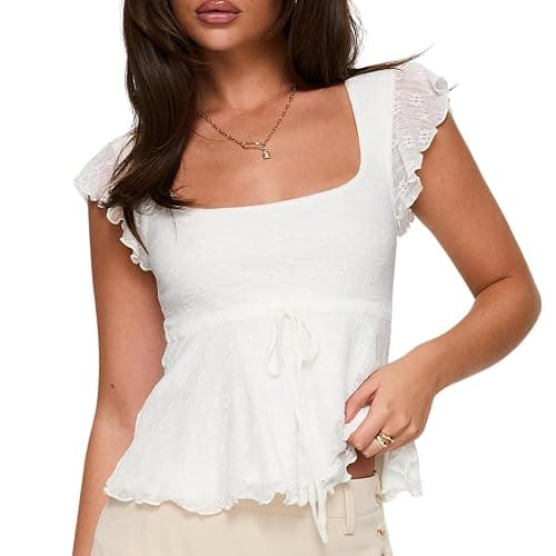 Women Lace Babydoll Tank Top Y2k Cap Sleeve Peplum Top Flowy Layered Ruffle Crop Cami Coquette Floral Going Out Shirt - Image 1