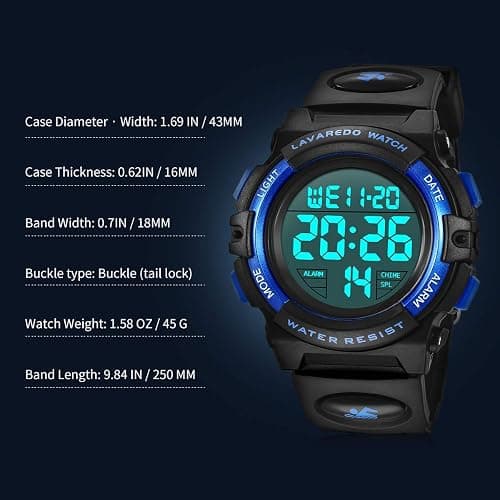 Kids Watch,Boys Watch for 3-15 Year Old Boys,Digital Sport Outdoor Multifunctional Chronograph LED 50 M Waterproof Alarm Calendar Analog Watch for Children with Silicone Band,Kids Gift thumbnail 7