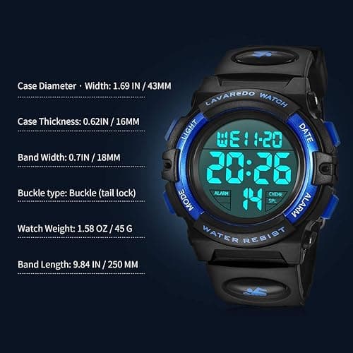 Kids Watch,Boys Watch for 3-15 Year Old Boys,Digital Sport Outdoor Multifunctional Chronograph LED 50 M Waterproof Alarm Calendar Analog Watch for Children with Silicone Band,Kids Gift thumbnail 8