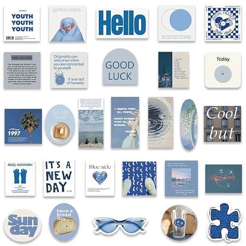 Blue Motivational Aesthetic Stickers for Scrapbook, Inspirational Blue Sticker for Teens Adults Girls, 57Pcs Waterproof Vinyl Stickers for Water Bottle Laptop Decal, Party Supplies thumbnail 5