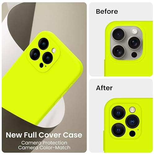 FireNova Designed for iPhone 15 Pro Case, Silicone Upgraded [Camera Protection] Phone Case with [2 Screen Protectors], Soft Anti-Scratch Microfiber Lining Inside, 6.1 inch, Fluorescent Green thumbnail 3