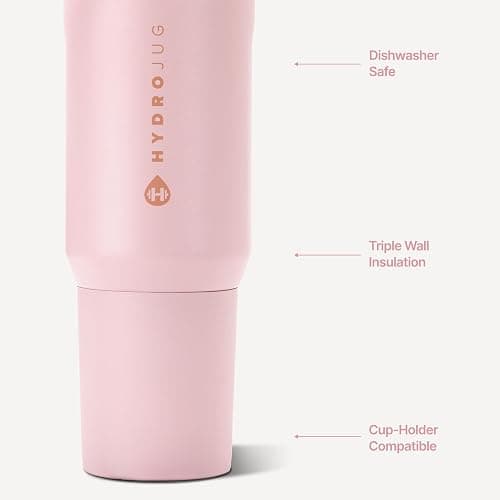 HydroJug Sport 20 oz Insulated Stainless Steel Water Bottle, Pink Sand | Triple wall insulated, circular flip straw, leak-resistant, swivel handle, removable rubber boot, BPA-free, dishwasher safe thumbnail 5