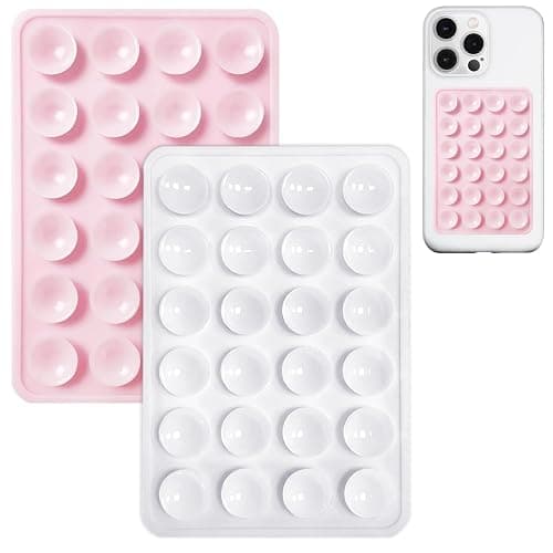 AZXYI 2 Pack Silicone Suction Phone Case Mount, Silicon Adhesive Suction Cup Phone Mount, Non Slip Sticky Phone Grip for Cellphone, Strong Grip Holder for Selfies and Videos (LightPink&White) - Image 1