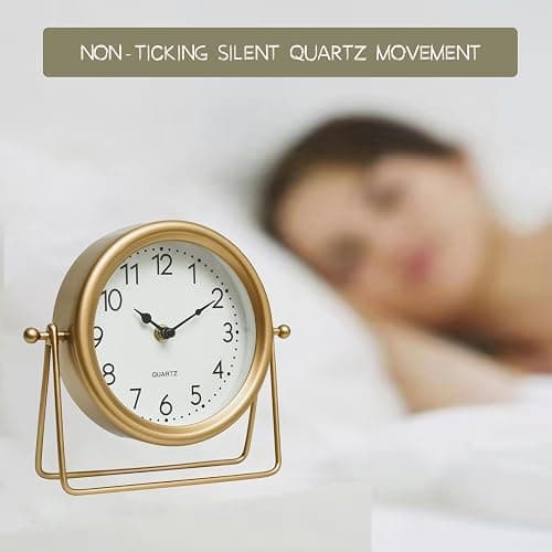 EMAX HOME Vintage Golden Table Clock - Elegant Battery Operated Office, Living Room, and Bedroom Clock with Minimalist Design Gold Table Decor 22x19.5x5.5cm thumbnail 7