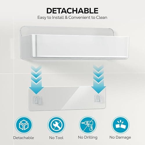 Nieifi Adhesive Shower Shelves, Clear, 5 Pieces | Rustproof ABS, Large Capacity, Removable Design, Easy-Clean, No Drilling Shower Organizer for Bathroom Storage & Home Decor thumbnail 5