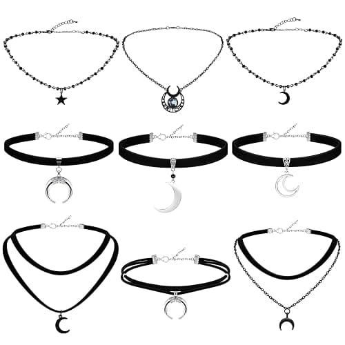 Ferreve 9 Pcs Gothic Choker Necklace for Women Black Star Moon Vintage Y2k Rock Necklace for Mother's Day Jewelry Gift - Image 1