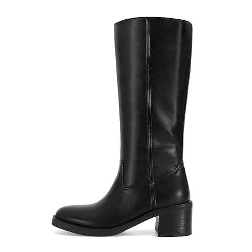DOEYG Women's Banana Knee High Boots Square Toe Chunky Block Heel Tall Boots Wide Calf Fashion Comfortable Casual Pull on Long Boots - Image 1