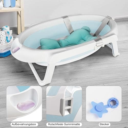 Baignoire pour bébé avec support, pliable, avec support antidérapant, insert de bain pour nouveau-né,66 * 61 * 82cm- Vert thumbnail 8