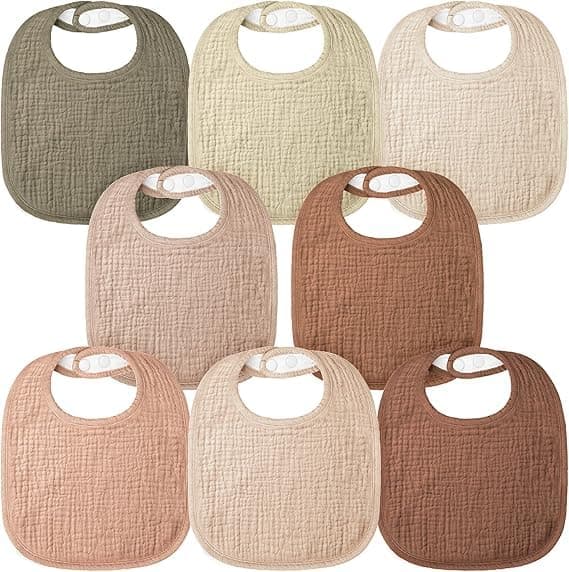 Bearmoss Muslin Baby Drooling Bibs 8 Pack, 100% Cotton Square Adjustable Bandana Bibs for Baby Girls Boys Teething Drool (Coconut Mocha) - Image 1