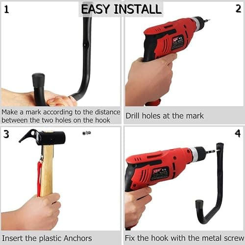 Naikozmo Garage Storage Ladders Hooks, 6 Pack Heavy Duty Utility Hanger, 9.8IN Wall Mount Rack Safely Holds 50 Pounds thumbnail 7