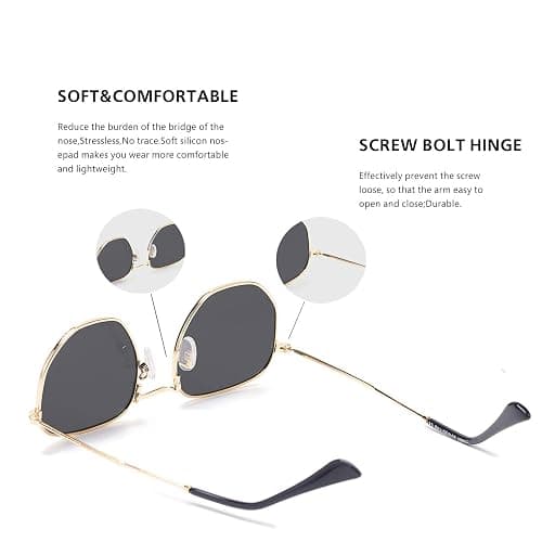 Hipster Hexagonal Polarized Sunglasses Men Women Geometric Square Small Vintage Metal Frame Retro Shade Glasses thumbnail 2