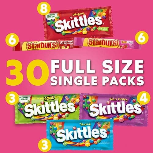 SKITTLES & STARBURST Assorted Candy Variety Pack for Holidays, Gifts, Parties, Candy Assortment, 62.79 oz (30 Count) Bulk Box thumbnail 4