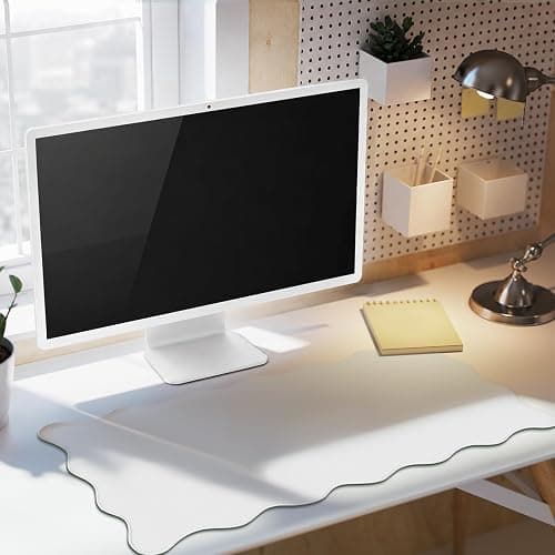 Hahafelt Scalloped Desk Mat Waterproof,White,23.6 X 13.8 Inches | Coquette Preppy Style for School Office Makeup Vanity, Nonslip Gaming Desktop Protector with Scalloped Stitched Edge Mat thumbnail 7