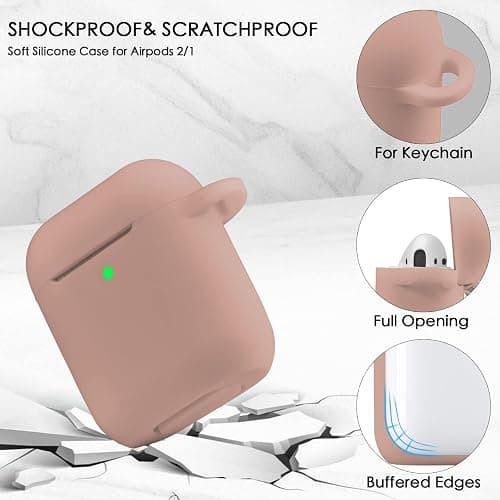 OLEBAND Case Fit for Airpod 1st/2nd Generation with Cute Bling Keychain,iPods Silione Cover Compatible for Apple Air pod/iPod 2 and 1 Gen Case,LED Visible,for Women and Girls,Milk Tea thumbnail 2