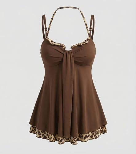 IDEWO Grunge Leopard Print Tank Top Spaghetti Strap Camisole Top Sleeveless V Neck Slim Fit Clothes Vintage Going Outfits thumbnail 5