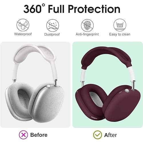 Silicone Case Cover for AirPods Max Headphones，Anti-Scratch Ear Cups Cover/Ear Pad Case Cover/Headband Cover 3 in 1 Accessories Silicone Protector for Apple AirPods Max（Wine red） thumbnail 3