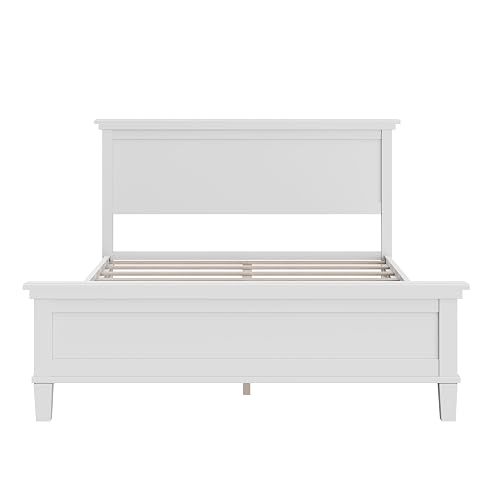 Merax Mid Century Queen Bed Frame with Headboard and Tapered Legs, Wood Platform Bed Frame Queen Size with Wood Slat Support, Under Bed Storage, White thumbnail 7