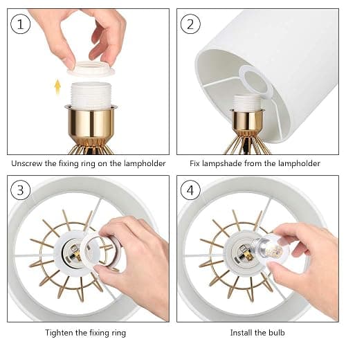 HAITRAL Gold Table Lamp - Modern Style Desk Lamp with Hollowed Out Base Linen Fabric Shade, Small Golden Bedside Lamp for Bedrooms, Living Room thumbnail 8