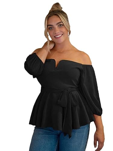Floerns Plus Size Off The Shoulder Peplum Blouse