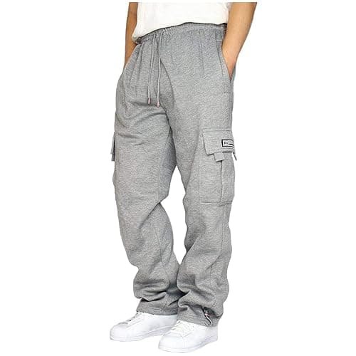 Men's Cargo Sweatpants Casual Fleece Joggers Loose Fit Open Bottom Athletic Pants for Men with Pockets - Image 1