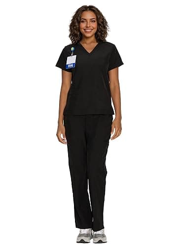 floralhue Scrubs for Women, V-Neck Scrubs Top & Cargo Pants with 12 Pockets, Yoga Waistband, 4 Way Stretch thumbnail 7