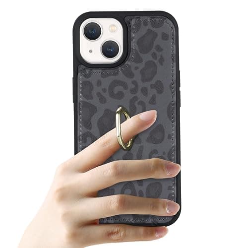 SailorTech für iPhone 15 Handyhülle mit Kreditkartenhalter für Frauen, iPhone 15 Hülle Ring-Ständer Kartenschlitze Standfunktion Modische Tasche für Männer - Schwarzer Leopard thumbnail 4