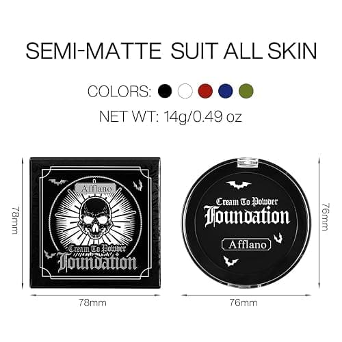 Afflano Goth Face Body Paint - Professional Clown Makeup Foundation, Cream to Powder Black Body Paint for Kids & Adults SFX Zombie Vampire Skull Skeleton Cosplay - Goth black thumbnail 6