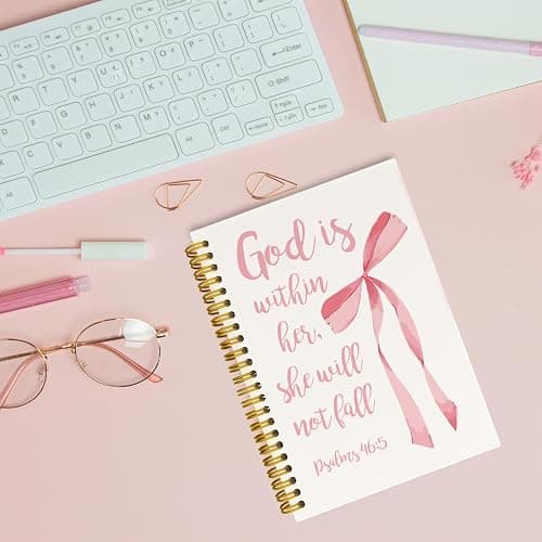 JKMBN Christian Bible Verse Journaling Notebooks, Coquette Pink Bows Spiral Notebook Journal, Christian Gifts for Women Girls, God is Within Her Notebook, Hardcover Lined Notebook 5.5 x 8.3 thumbnail 5