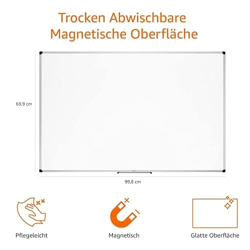 Amazon Basics Magnetisches Whiteboard mit Stifthalter Aluminiumrahmen trocken abwischbarer Schreibfläche 90cm x 60cm (BxH) inklusive 6 Magneten 1 Tafelwischer und 2 trocken abwischbaren Markern Weiß thumbnail 2