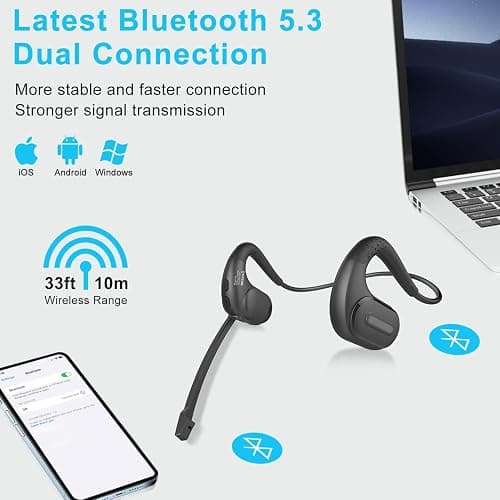 iDIGMALL Bluetooth Headset with Detachable Microphone, Multi-Point Wireless Headset w/DSP Noise Canceling Mic for Phone PC Laptop, Comfort & Light Open Ear headphones for Office Meeting Home Work, 12H thumbnail 7