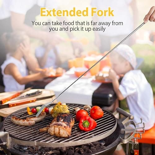 Extendable Fork Spoon, New Stainless Steel Retractable Forks Long Handle Telescoping Forks, Extender Set for Dinner Fruit Dessert BBQ (Fork) thumbnail 5
