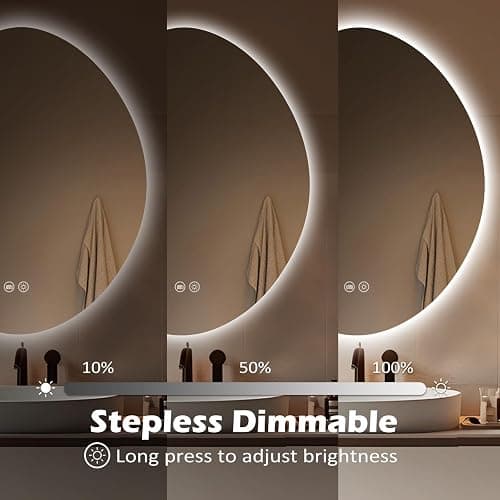 Yoding LED Bathroom Mirror with Lights 25x33, Stepless Dimmable Irregular LED Mirror with 3 Colors, Anti-Fog, Memory, Al-Alloy Lampshade, Frameless Makeup Mirror for Bathroom (Horizontal/Vertical) thumbnail 6