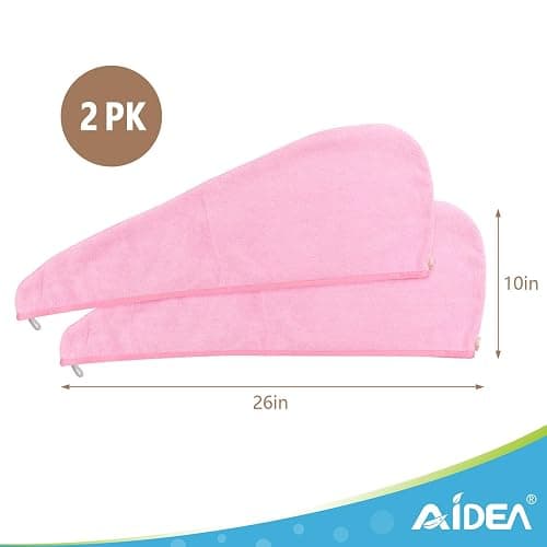 AIDEA Microfiber Hair Towel Wrap, 2 Pack Hair Turbans, Super Absorbent Quick Dry Hair Towel Wrap for All Hair Types Anti Frizz, 26"×10", Pink thumbnail 2