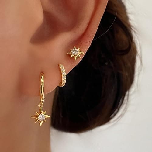 Gold Earrings for Women, 14k Gold Plated Dangle Huggie Earrings for Women Trendy Dainty Gold Hoop Earring Stacks Hypoallergenic Pearl Chain Drop Cartilage Earring Fashion Womens Jewelry thumbnail 2