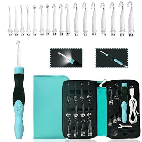 Yarniss Lighted Crochet Hooks Set 2.5mm~14.0mm, 17 Sizes Light Up Crochet Hooks with Case - Image 1
