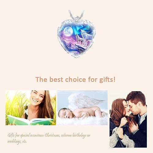 Lifenanny Howling Wolf Plexiglass Necklace, Charm Unique Heart Pendant Necklace with Silver Long Chain, Personalized Jewelry Gifts for Men Women, Metal, No Gemstone thumbnail 8