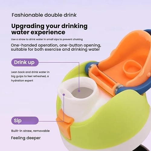 304 Stainless Steel Fitness Sports Vacuum Bottle with handle and straw, Large Capacity Macaron Thermal Mug /16/19/24/32 oz (blue bow,32) thumbnail 4