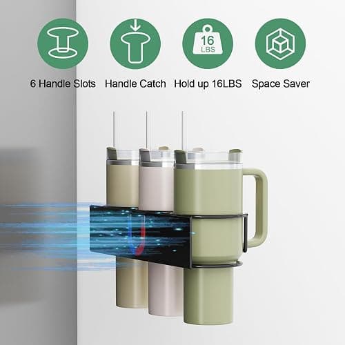 Magnetic Cup Holder for Fridge, Aufworld Tumbler Organizer Fits 20/30/40 oz Stanley Cups, Accessory Storage with Lid & Straw Holder, Space-Saving Storage Rack for Kitchen Fridge (Black-Cup Holder Set) thumbnail 3