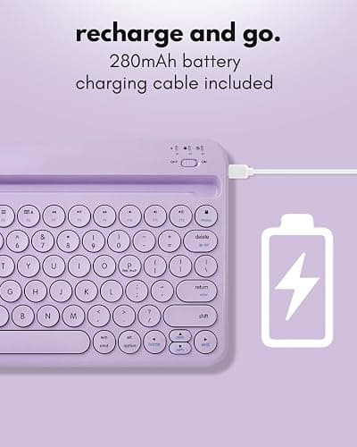 Macally Small Wireless Bluetooth Keyboard for iPad mini/Air/Pro, iPhone, Tablet, and Phone - 78 Key iPad Keyboard with Built-in Stand - Universal Compatible Multi Device - Purple thumbnail 6