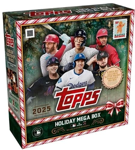 New 2025 ToppsBaseball Sealed HOLIDAY MEGA BOX (100 Cards) - Glitter Parallel - Plus Custom Aaron Judge Card-Sized Print thumbnail 3