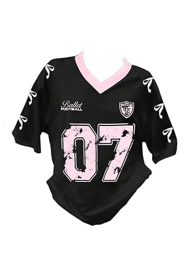 RoseSeek Girl's Jersey Y2K Oversized Graphic Number Print Tops V Neck Short Sleeve T Shirt Hip Pop Tee Streetwear - Image 1