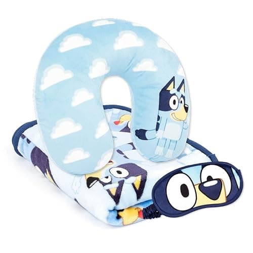 Jay Franco Bluey Kids Travel Set - 3 Piece Set Includes 40 x 50 Throw Blanket, Eye Mask, and Neck Pillow - Super Soft & Cozy Travel Accessories - Image 1