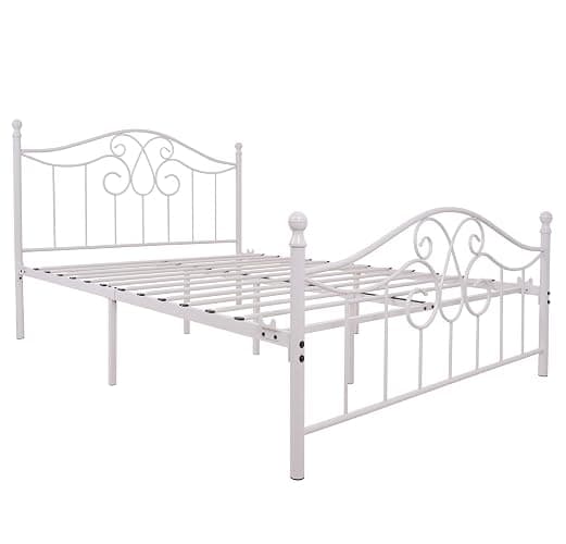 YALAXON Vintage Sturdy Queen Size Metal Bed Frame with Headboard and Footboard Basic Bed Frame No Box Spring Needed (Queen, Grayish White) thumbnail 7