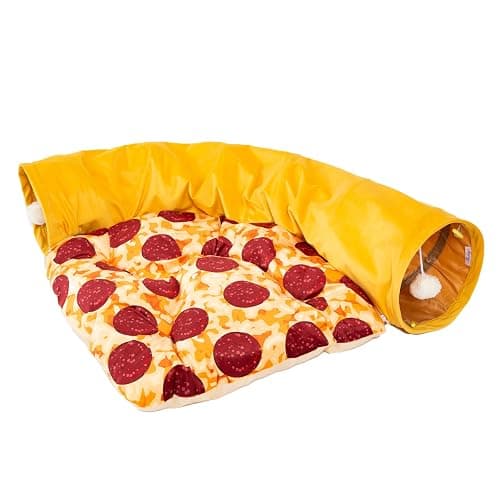 LUCKITTY Cat Tunnel Bed - Peek-a-Boo Pizza Shape Design for Cozy and Playful Animals - 9.8 -Inch Diameter Yellow thumbnail 7