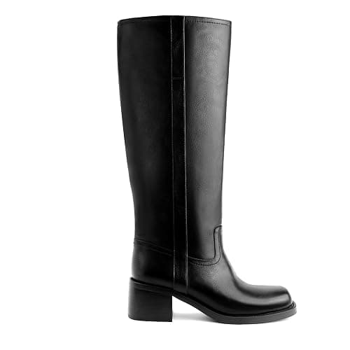 Gothictor Women's Banana Knee High Boots Square Toe Chunky Block Heel Comfortable Low Heel Pull on Wide Calf Riding Long Boots for Women - Image 1