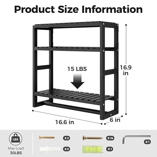 Bamworld Over The Toilet Storage Adjustable 3 Tiers Floating Shelves Bathroom Storage Shelves Organizer for Wall Mounted with Hanging Rod (Black) thumbnail 3