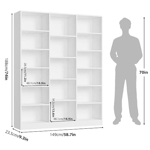 FACBOTALL Triple Wide Bookshelf, 6 Tier Large Bookshelf, Bookcase with 17 Open Display Shelves, 74'' Tall Bookcases and Bookshelves for Living Room, Home Office, Library, White thumbnail 3