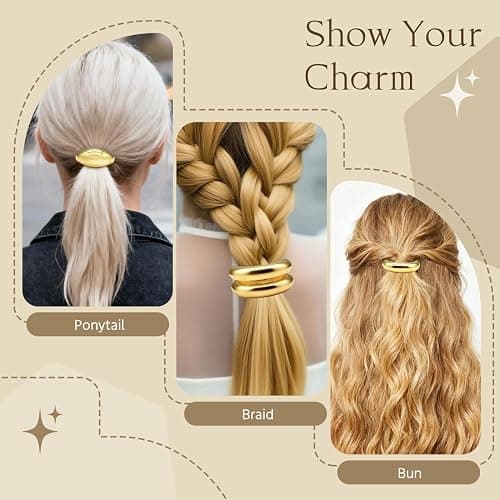 OHCISP 6Pcs Gold Hair Ties - 3 Styles Gold Hair Accessories for Women & Girls, Elegant Chic Metal Hair Cuff Non-Damage Ponytail Cuffs Holders for Thick Hair thumbnail 5