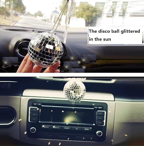 Mirror Disco Ball Hanging Car Accessory - Rear View Mirror Hanging - Silver (1.9 inch) thumbnail 6