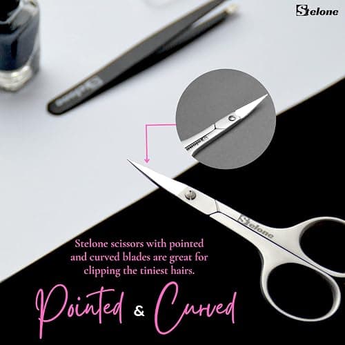 Stelone Multi Purpose Cuticle Scissors Stainless Steel Curved Blade Little Manicure and Eyebrow Scissors for Women, Cosmetic & Brow Scissors for Facial Hair & Eyelash Trimming thumbnail 6